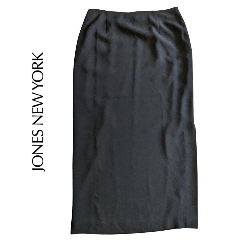 Jones New York Long Black Skirt Size 12 mid sized rear slit
